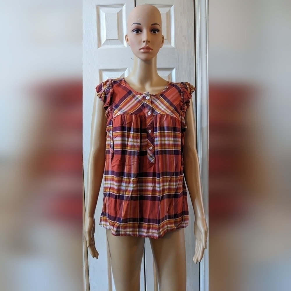 Pre-owned time and tru extra large (16-18) sleeveless plaid shirt, T3W